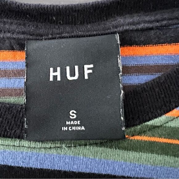 HUF Shirt Mens Small Striped Long Sleeve Pullover Worldwide Logo Embroidered - Picture 9 of 13